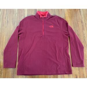 Men The North Face 1/4 zip red fleece pullover sweater top, L